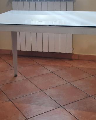 Set tavolo vetro bianco e 4 sedie legno bianco