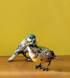coppia di uccelli in metallo  smaltato