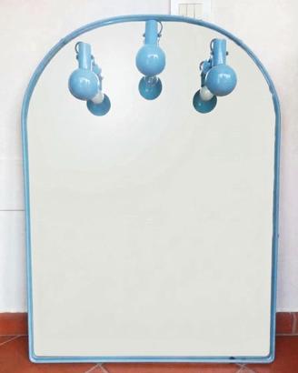 Grande specchio azzurro anni 80/90 a 3 punti luce