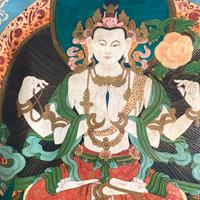 Dipinto su seta una Tara bianca quadro del Tibet