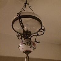 Lampadario Vintage Vetro-ottone-ceramica