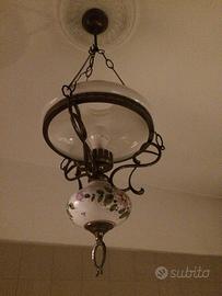 Lampadario Vintage Vetro-ottone-ceramica