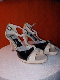 Scarpe Donna estive Tacco 8 bianco nero tg36 Elega