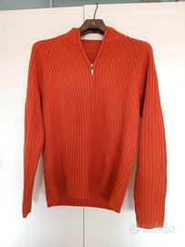 Maglione uomo XL misto lana arancione con zip 