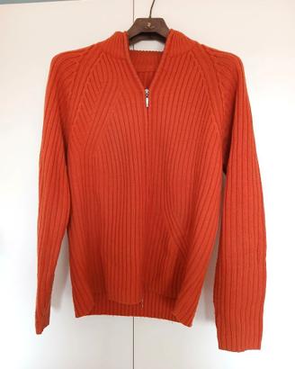 Maglione uomo XL misto lana arancione con zip 