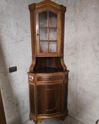 angoliera vetrina classica in legno noce 