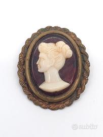 Spilla Vintage Cammeo Bachelite Metallo Anni 40