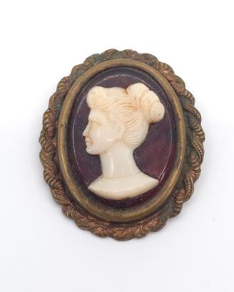 Spilla Vintage Cammeo Bachelite Metallo Anni 40