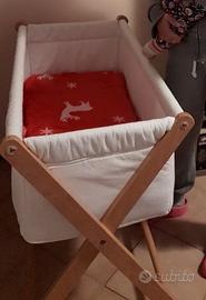 Culla neonato struttura legno a forbice e tessuto