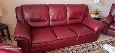Set Salotto in Pelle Rosso Bordeaux - Divano Letto