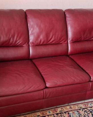 Set Salotto in Pelle Rosso Bordeaux - Divano Letto
