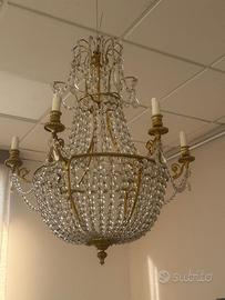 Lampadario impero in bronzo dorato e cristallo