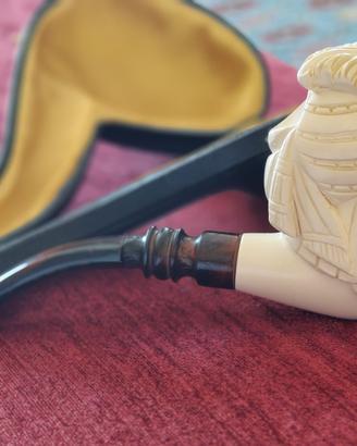 Pipa in Meerschaum scolpita a mano con custodia
