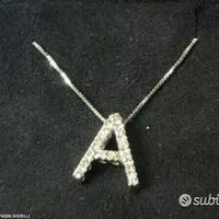 COLLANA LETTERA " A " ORO 18kt. E DIAMANTI