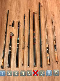 Set 9 canne fa pesca ottime  condizioni