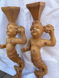 Coppia putti in legno