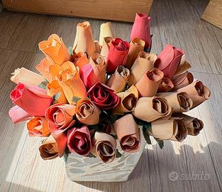 Bouquet Fiori Legno 51 Pezzi Boccioli Legno Gambo 