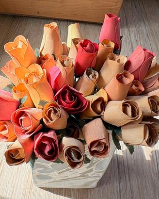 Bouquet Fiori Legno 51 Pezzi Boccioli Legno Gambo 