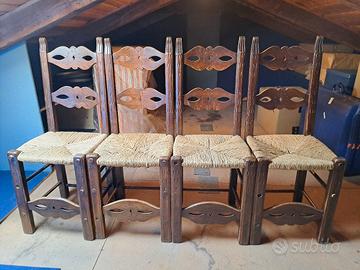 sedie legno  seduta in paglia  6 pezzi