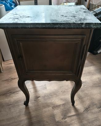 comodino antico in legno e base marmo 