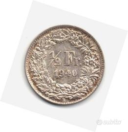 SVIZZERA 1940 - Moneta ½ franco argento #WEU