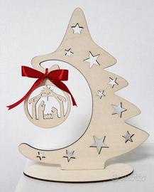 albero di Natale, in legno, con pallina