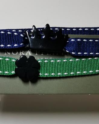 Bracciale verde blu corona e quadrifoglio palladio