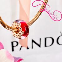 PANDORA Charm Vetro di Murano Rosa e Foglie