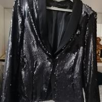 Blazer con colletto a revers paillettes nero tg.M