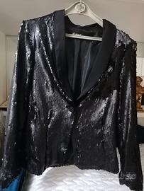 Blazer con colletto a revers paillettes nero tg.M