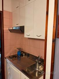 Piccola cucina completa disposizione frigorifero