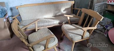Set panca e 2 sedie vintage legno  con cuscini