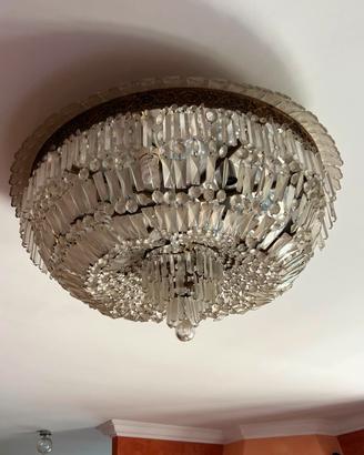 Lampadario in cristallo e bronzo vintage anni 60