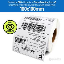 Rotolo 500 Etichette Termiche 100x100mm Foro 40mm