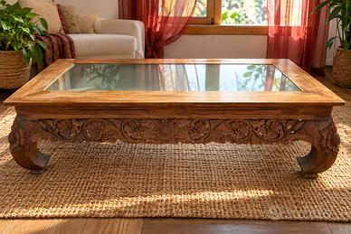 Tavolino artigianale indonesiano in teak stagionat
