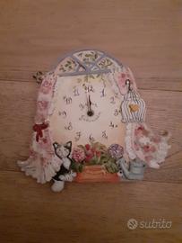 Orologio da parte ceramica artigianale con gatto