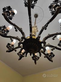 lampadario vintage in ottone bronzato