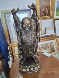 Antica scultura Buddha Ridente In bronzo Cesellato