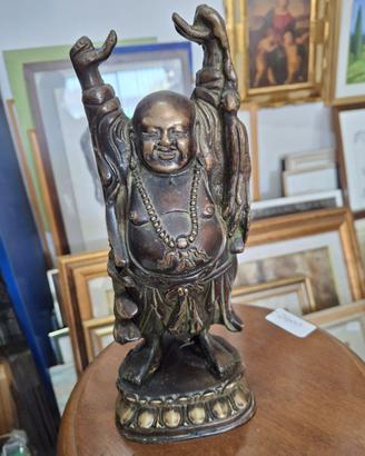 Antica scultura Buddha Ridente In bronzo Cesellato