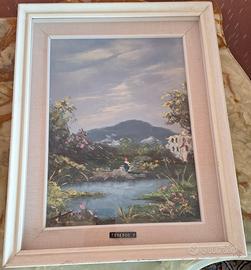 Quadro paesaggio lago olio su tela 40x50