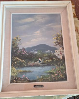 Quadro paesaggio lago olio su tela 40x50