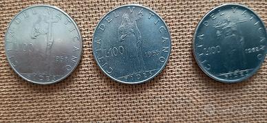MONETE 3  X 100 VATICANO 1955-1958-1962