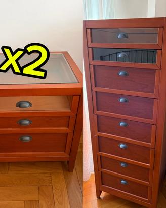 2 comodini + cassettiera alta in legno caldo