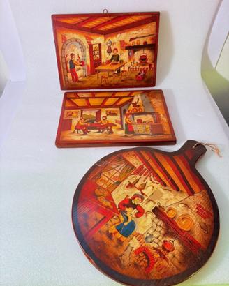 3 taglieri da collezione decorati a mano