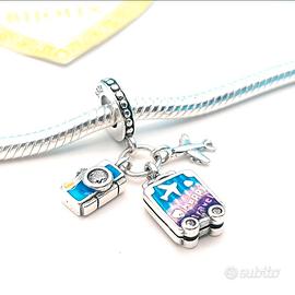 Charm argento 925 valigia fotocamera aereo viaggio