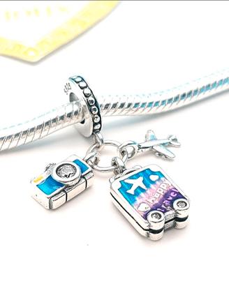 Charm argento 925 valigia fotocamera aereo viaggio