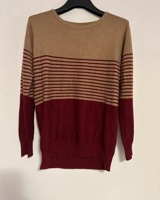 Maglione beige e bordeaux a righe