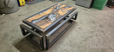tavolino legno di ulivo e resina