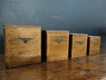 set scatole legno con decoro aquila