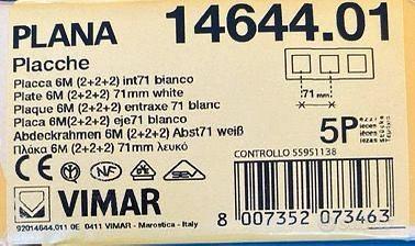 Placca 6M PLANA  bianco MIVAR Cod. 14644.01